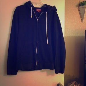Simple black hoodie with white strings